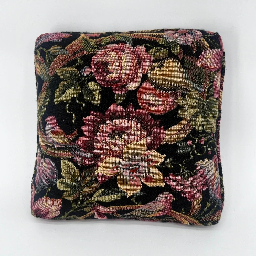 Tapestry Throw Pillows SET of 2 Black Floral Bird Dark Whimsy Boho Cottage‎ Core